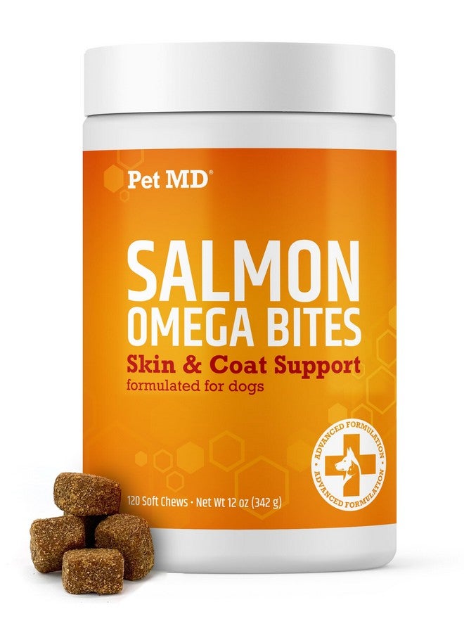 بيت إم دي قطع سمك السلمون أوميجا من بيت إم دي للكلاب - مكمل غذائي للجلد والفراء مع أوميجا 3 و6 للكلاب بالإضافة إلى حمض الدوكوساهيكسانويك وحمض إيكوسابنتينويك - يعزز تخفيف الحساسية وجفاف الجلد - 120 قرصًا - Image 1