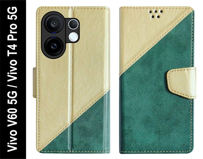 SBMS Flip Cover for Vivo V60 5G / Vivo V60e 5G / Vivo T4 Pro 5G Back Cover Case with Magnatic Closure | Inbuilt Stand | Card & Money Pocket (MultiGreen) - Image 2