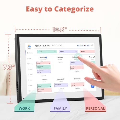 Dragon Touch Digital Calendar Touch Screen 10 Inch, Electronic Calendar Chore Chart with 1080P Interactive Touchscreen for Family Monthly/Weekly/Daily Planner, Smart Calendar with Desk Mount - Black - Image 5