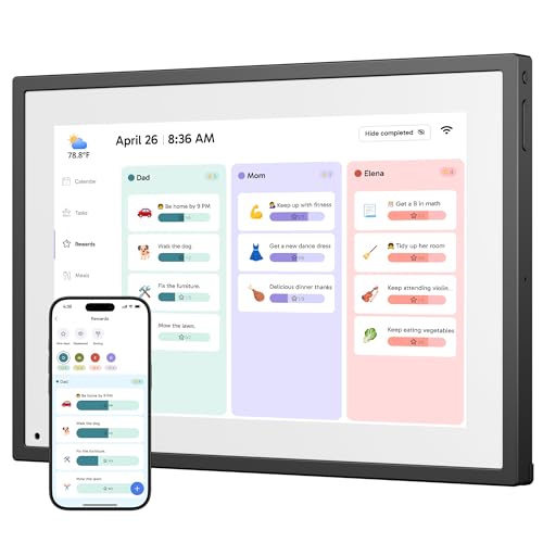 Dragon Touch Digital Calendar Touch Screen 10 Inch, Electronic Calendar Chore Chart with 1080P Interactive Touchscreen for Family Monthly/Weekly/Daily Planner, Smart Calendar with Desk Mount - Black - Image 1