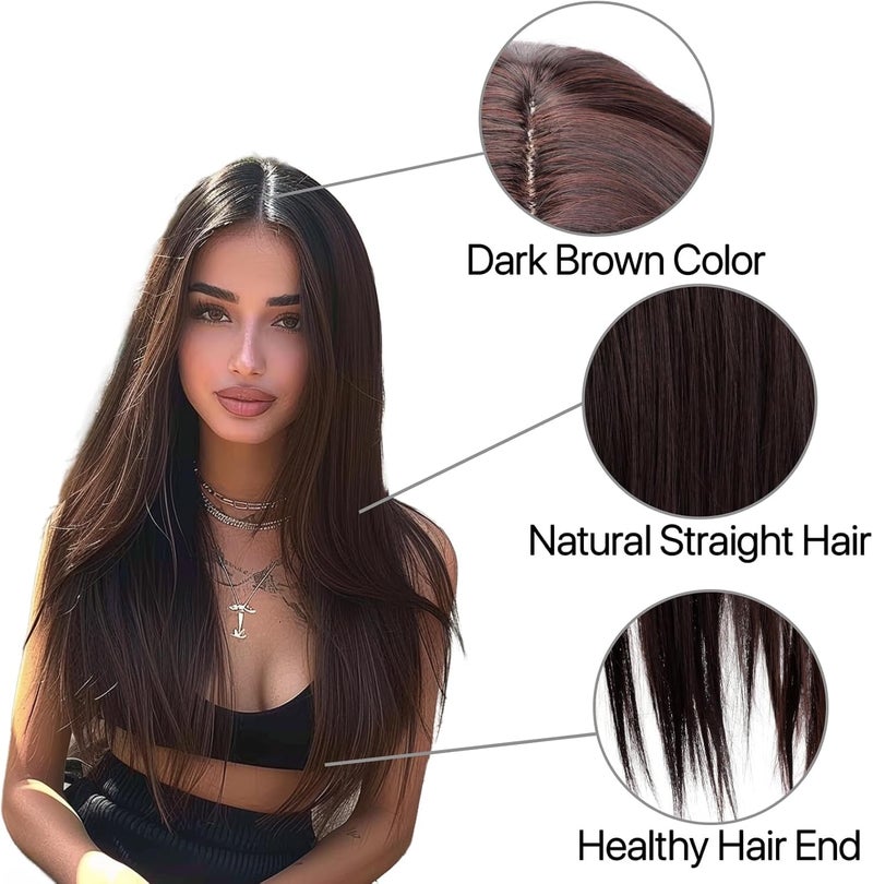 ASSU Dark Brown Straight Synthetic Hair Wig for Women | Natural-Looking Cosplay & Fashion Full Head Wig | Comfortable Easy-Wear Breathable Cap | Perfect for Daily Use & Parties | Includes Wig Cap - Image 2