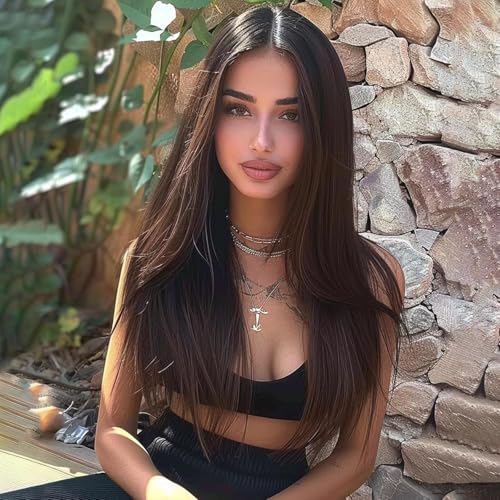 ASSU Dark Brown Straight Synthetic Hair Wig for Women | Natural-Looking Cosplay & Fashion Full Head Wig | Comfortable Easy-Wear Breathable Cap | Perfect for Daily Use & Parties | Includes Wig Cap - Image 1