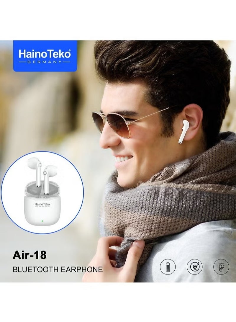 Haino Teko Air 18 True Wireless Earphones with Super Clear Microphone, Multi-Functional Touch Control – Designed for iPhones & iPads, White - Image 2