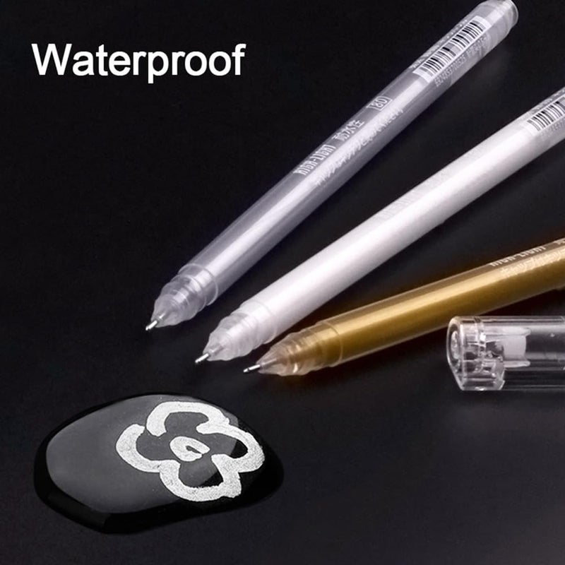 Like-It 0.6mm Highlighter Sketch Markers Pens Paint Gel Pen for Art Marker Manga Painting Fine Liner Pen Gold 1pc, White 1pc,Silver 1pc (3 pcs) - Image 2
