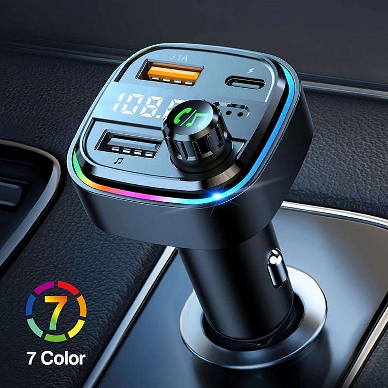 Black Wireless Car FM Transmitter Type C Dual USB Port MP3 Player Charger Colorful Ambient Light Phone Hands Free Car Accessory - Image 1
