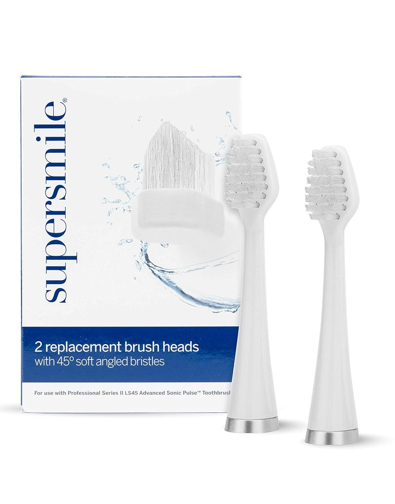 Supersmile Series II LS45 Replacement Brush Heads for Sonic Pulse Toothbrush  Patented 45 Soft Bristles Deliver Professional Teeth Cleaning  No Sensitivity White 2 Count - Image 1