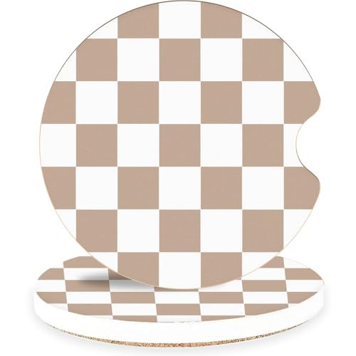 lethooly Ceramic Car Coasters – Absorbent Car Cup Holder Coaster Set for Women, Cute Aesthetic Car Accessories for Girls, 2 Pack (Brown) - Image 1