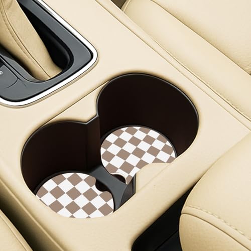 lethooly Ceramic Car Coasters – Absorbent Car Cup Holder Coaster Set for Women, Cute Aesthetic Car Accessories for Girls, 2 Pack (Brown) - Image 2