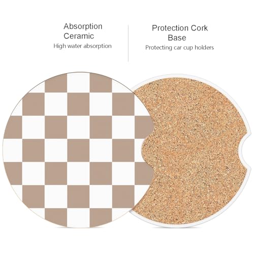 lethooly Ceramic Car Coasters – Absorbent Car Cup Holder Coaster Set for Women, Cute Aesthetic Car Accessories for Girls, 2 Pack (Brown) - Image 5