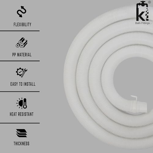 KI 2 Meter Waste Water Drain Outlet Pipe | Washing Machine Outlet Hose Pipe - White (Pack of 1) - Image 3