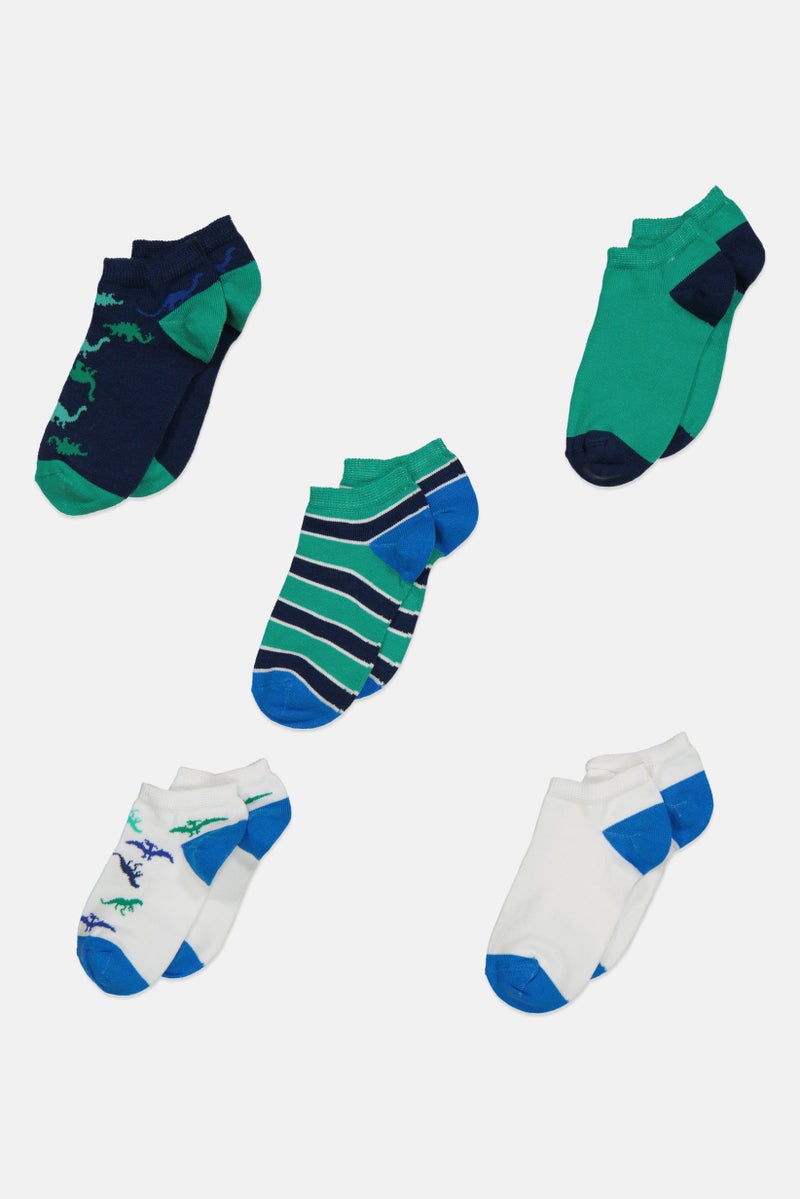 RBX Kids Boy 5 Pairs Animal Print Outdoor Ankle Socks, Navy - Image 1