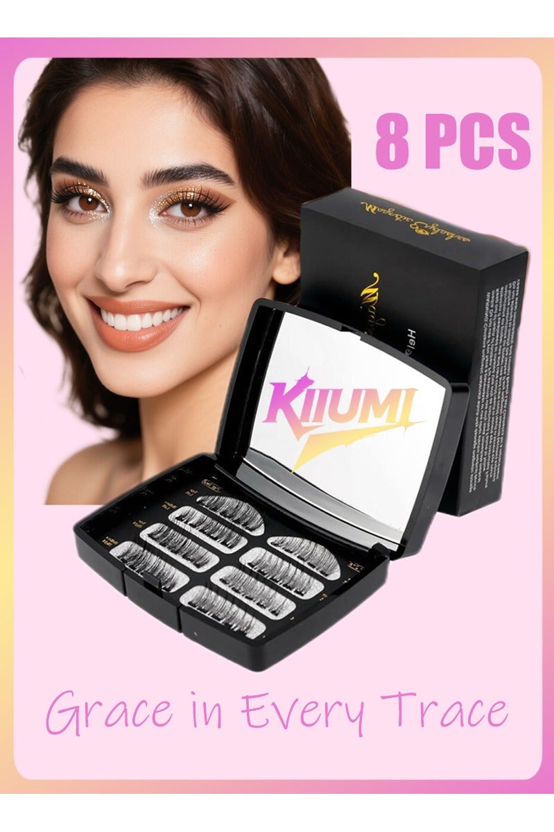 كيوومي رموش مغناطيسية مزدوجة بدون الحاجة إلى كحل أو غراء، رموش صناعية قابلة لإعادة الاستخدام، رموش صناعية ذات مظهر طبيعي ثلاثي الأبعاد مقاوم للماء مع أداة وضع، سهلة الارتداء، 8 أزواج - Image 1