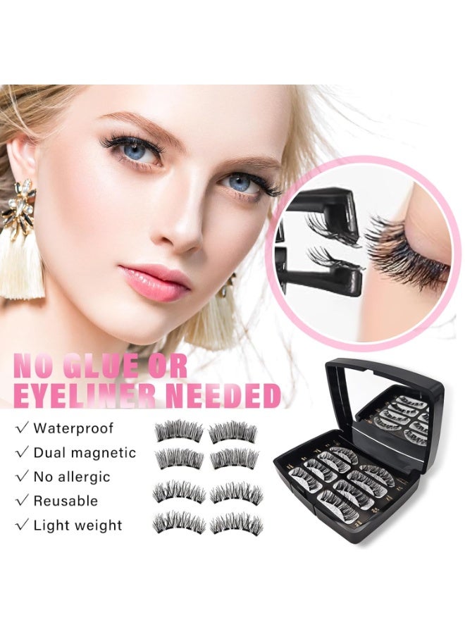 كيوومي رموش مغناطيسية مزدوجة بدون الحاجة إلى كحل أو غراء، رموش صناعية قابلة لإعادة الاستخدام، رموش صناعية ذات مظهر طبيعي ثلاثي الأبعاد مقاوم للماء مع أداة وضع، سهلة الارتداء، 8 أزواج - Image 4