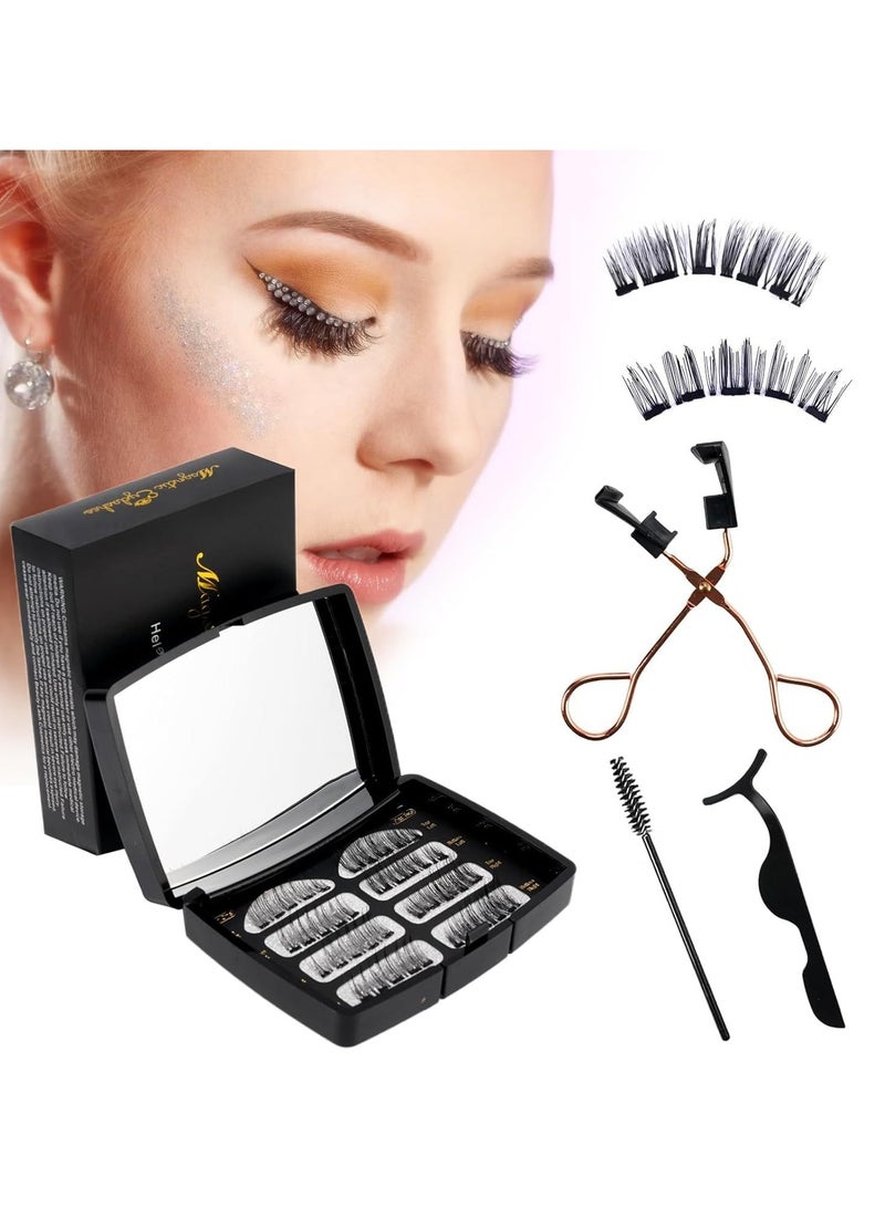 كيوومي رموش مغناطيسية مزدوجة بدون الحاجة إلى كحل أو غراء، رموش صناعية قابلة لإعادة الاستخدام، رموش صناعية ذات مظهر طبيعي ثلاثي الأبعاد مقاوم للماء مع أداة وضع، سهلة الارتداء، 8 أزواج - Image 2