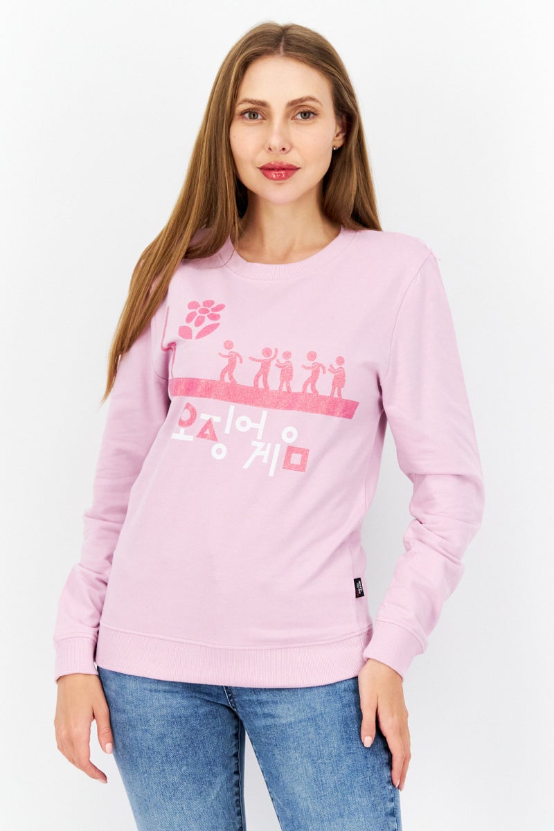 NETFLIX Women Squid Game Crew Neck Long Sleeve Sweatshirt, Lavender - Image 1
