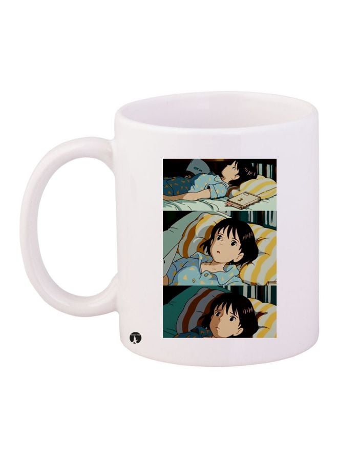 RYN Cartoon Printed Coffee Mug White/Blue/Beige 11ounce