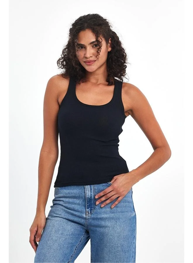Mmetalic  Women's Gray and Navy Ribbed-Look Thick 2-Pack Basic Tank Tops with Spaghetti Straps. for Women | Best Price UAE