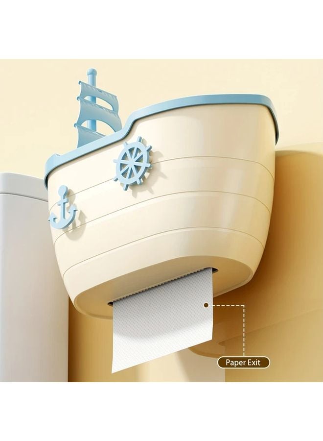 White Sailboat Toilet Paper Holder Double Layer Storage Box Wall Mounted Bathroom Dispenser - Image 2