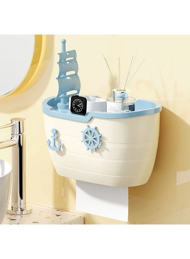 White Sailboat Toilet Paper Holder Double Layer Storage Box Wall Mounted Bathroom Dispenser - Image 1