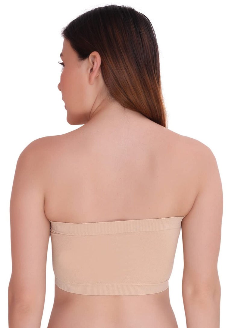 Glamroot Women's Strapless Seamless Padded Bandeau Tube Top Bra, Removable Pads, Beige/White, Size S to 2XL - Image 4