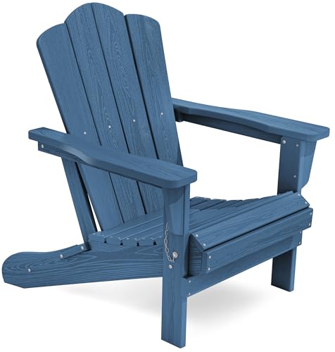 KINGYES Folding Adirondack Chair HDPE AllWeather Patio Chairs Wooden Textured Lawn Chair for Poolside Backyard Deck Fire Pit Navy