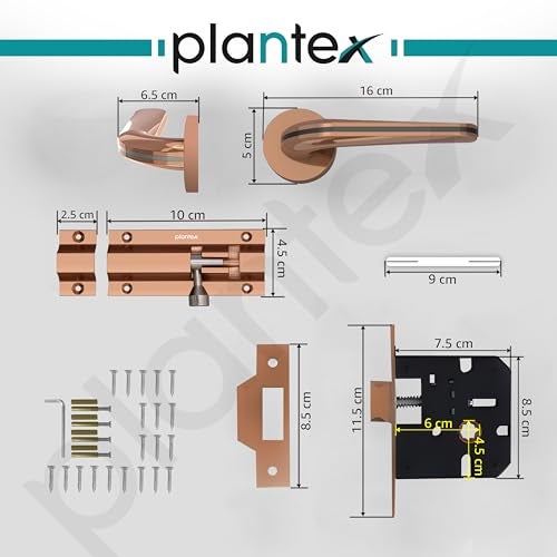 Plantex Heavy Duty Door Lock – Bathroom Door Lock/Mortise Keyless Handle Set for Home/Bathroom/Store Room/Balcony/Office with Baby Latch – (7077 – Satin Black & PVD Choco) - Image 5