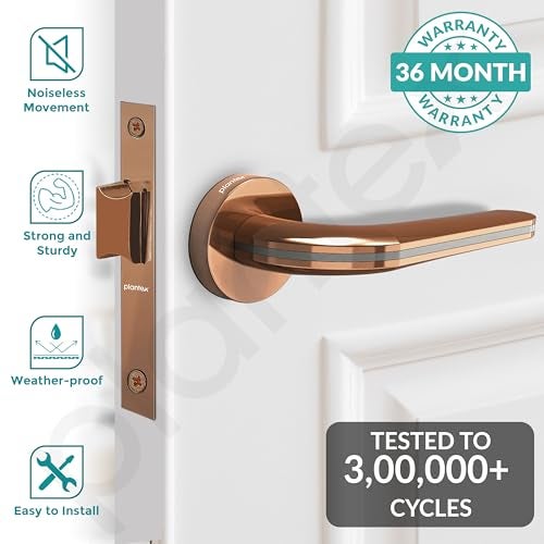 Plantex Heavy Duty Door Lock – Bathroom Door Lock/Mortise Keyless Handle Set for Home/Bathroom/Store Room/Balcony/Office with Baby Latch – (7077 – Satin Black & PVD Choco) - Image 2