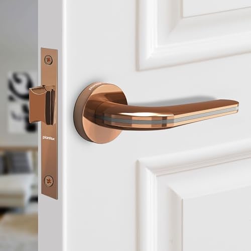 Plantex Heavy Duty Door Lock – Bathroom Door Lock/Mortise Keyless Handle Set for Home/Bathroom/Store Room/Balcony/Office with Baby Latch – (7077 – Satin Black & PVD Choco) - Image 1