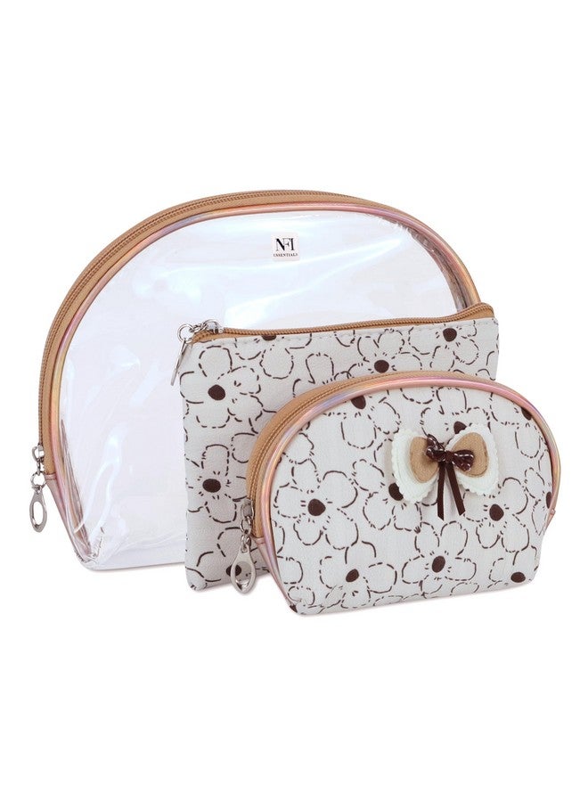 NFI essentials 3 Pcs. Cosmetic Pouch Makeup Pouch Semi-Circle Vanity Bag Travel Organizer Toiletry Pouch for Women Zippered Pouch Set, Large, Medium, Small - Image 1