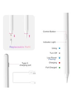 ماركة غير محددة قلم رصاص لجهاز iPad Air الجيل الخامس، iPad الجيل العاشر، قلم ستايلس لجهاز iPad Mini 6 / 5، قلم نشط مع خاصية رفض راحة اليد لجهاز iPad الجيل العاشر/التاسع/الثامن/السابع، متوافق مع iPad Pro (11/12.9 بوصة) (أبيض)  - Image 5