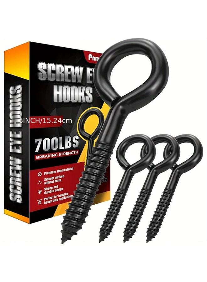 Black 4pcs Heavy Duty Eye Bolt Hook For Wooden Wall Hanging Indoor Outdoor Yard - Image 2