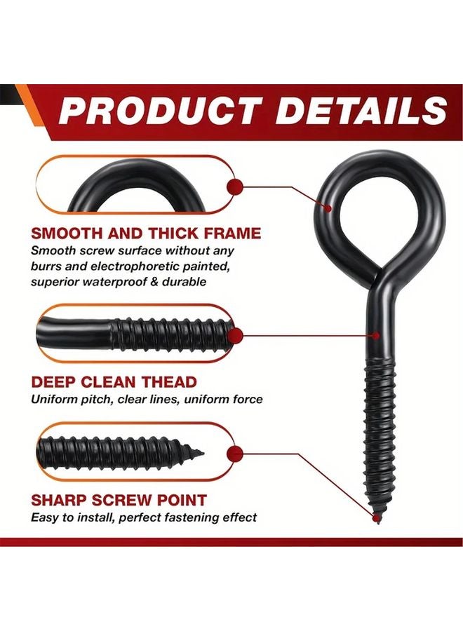 Black 4pcs Heavy Duty Eye Bolt Hook For Wooden Wall Hanging Indoor Outdoor Yard - Image 5