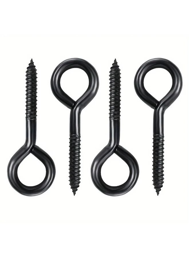 Black 4pcs Heavy Duty Eye Bolt Hook For Wooden Wall Hanging Indoor Outdoor Yard - Image 1