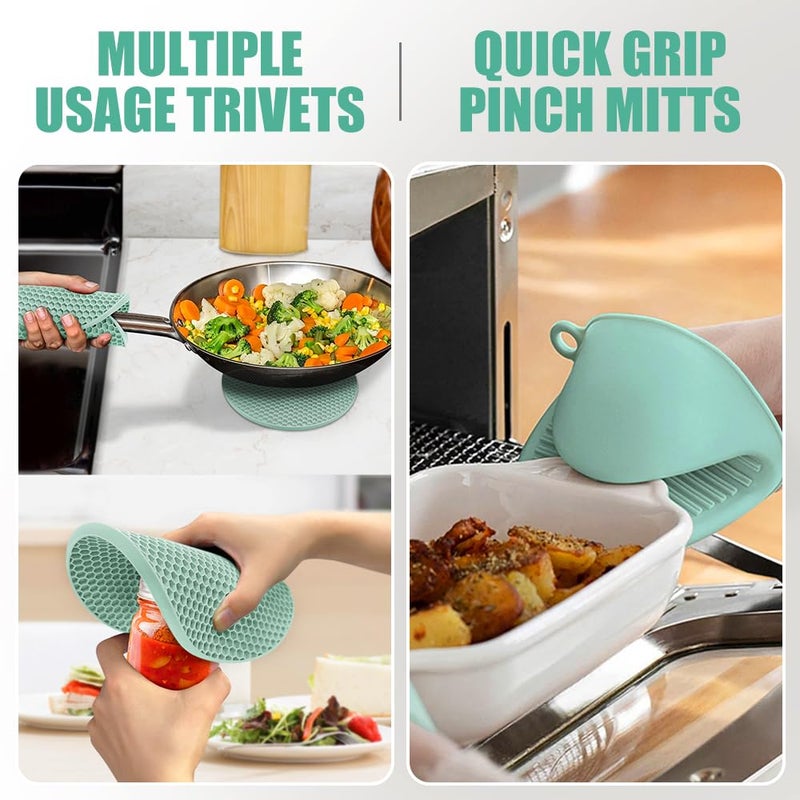 Rorecay Silicone Oven Mitts and Pot Holders Sets: Heat Resistant Silicone Oven Mittens with Mini Oven Gloves Hot Pads Potholders for Kitchen Baking Cooking  Quilted Liner  Forest Night - Image 3