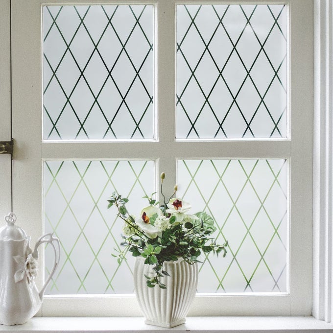 LATTICE FROSTED WINDOW FILM WINDOW PRIVACY FILM STATIC CLING WINDOW VINYL OPAQUE GLASS STICKER NON ADHESIVE ANTIUV 177X787 INCHES
