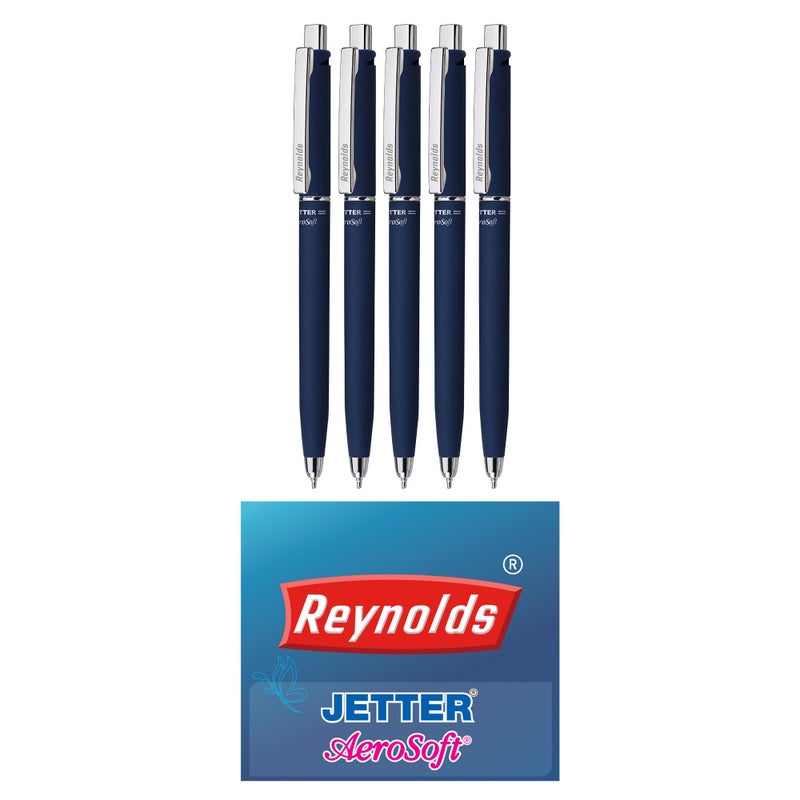 Reynolds JETTER AEROSOFT Ball Pen SET - 5 PENS BLUE | MULTI BODY COLOR BALL PEN WITH COMFORTABLE GRIP |BLUE BALL PENS FOR WRITING | PEN FOR PROFESSIONALS | 0.7 mm TIP SIZE - Image 5