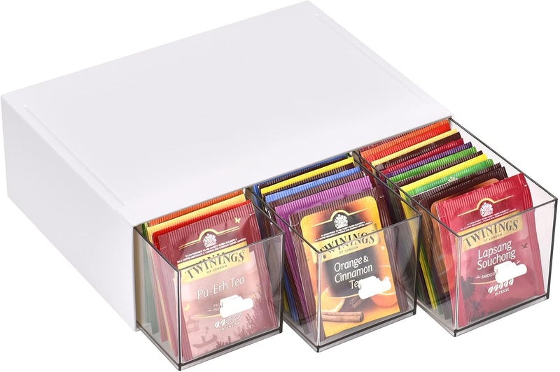Desktop 3 Drawer Storage Box, , Dust-proof Divided Shelves for Teabags, Stationery Pens, Cosmetics, Sturdy Storage Box for Coffee Pods, Sweeteners, for Kitchen, Office, Dorm, White - Image 3