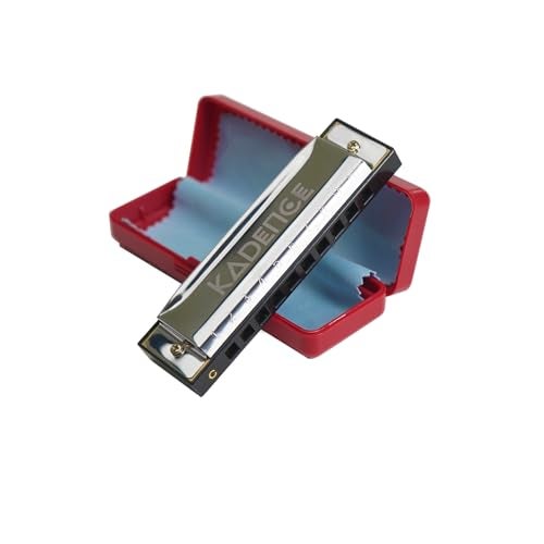 Kadence T104 Diatonic Harmonica | Key of C with 10 Holes and 20 Tones | Portable Mouth Organ with Hard Case | Includes Learning Course | Silver - Image 1