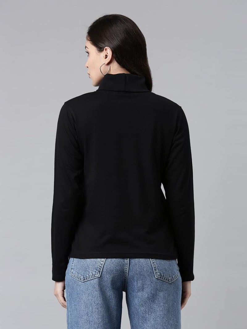KRYPTIC Women’s 100% Cotton Solid High Neck T-Shirt - Long Sleeve Casual Wear for Daily, Office & Outdoor - Image 5
