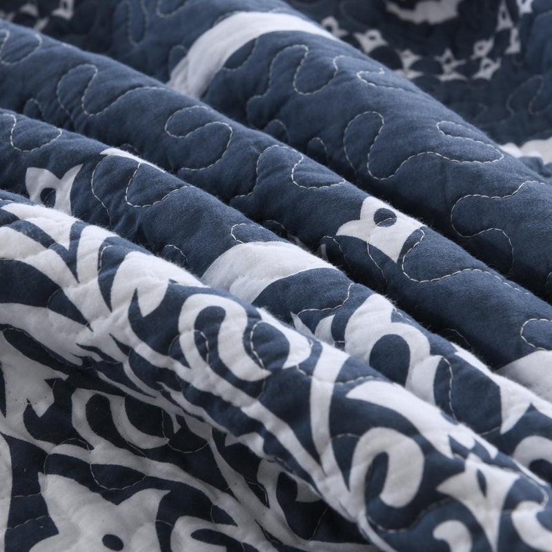 BCOTTOND Quilt Set 100% Cotton Boho Striped King Quilt,Navy Blue Quilt King Size Bohemian Pattern King Bedspread Lightweight All Season 3 Piece - Image 4