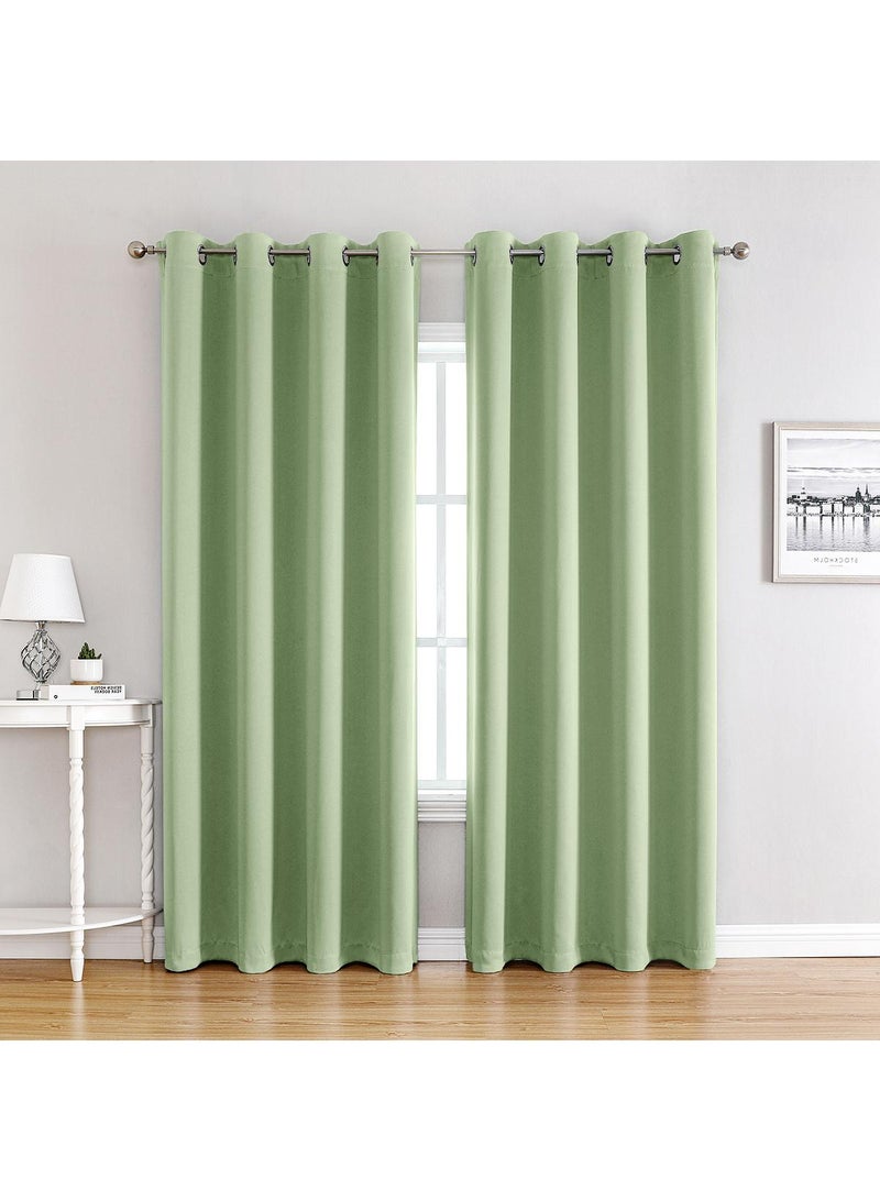 Bluejw 2-Piece Solid Color Blackout Outdoor Curtains Green  - Image 1