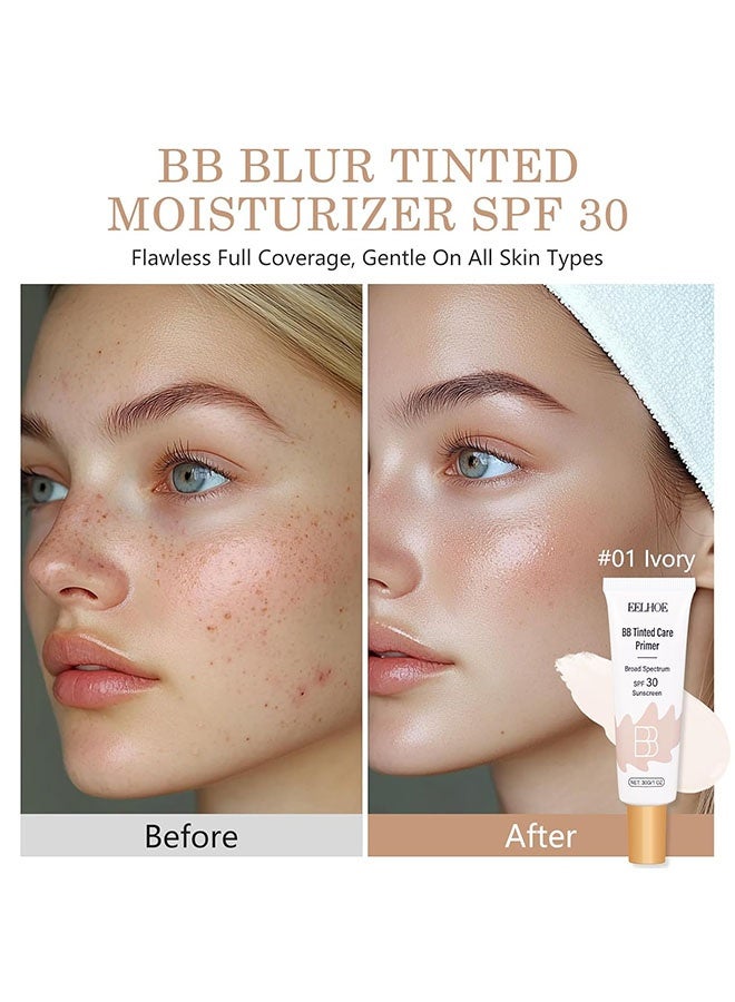 إيلهو برايمر BB ملون، مرطب BB ملون مع واقي شمس SPF 30، تغطية كاملة للون بشرة فاتحة إلى متوسطة، يروي بشرتك ويجعلها ناعمة. # أبيض عاجي - Image 2