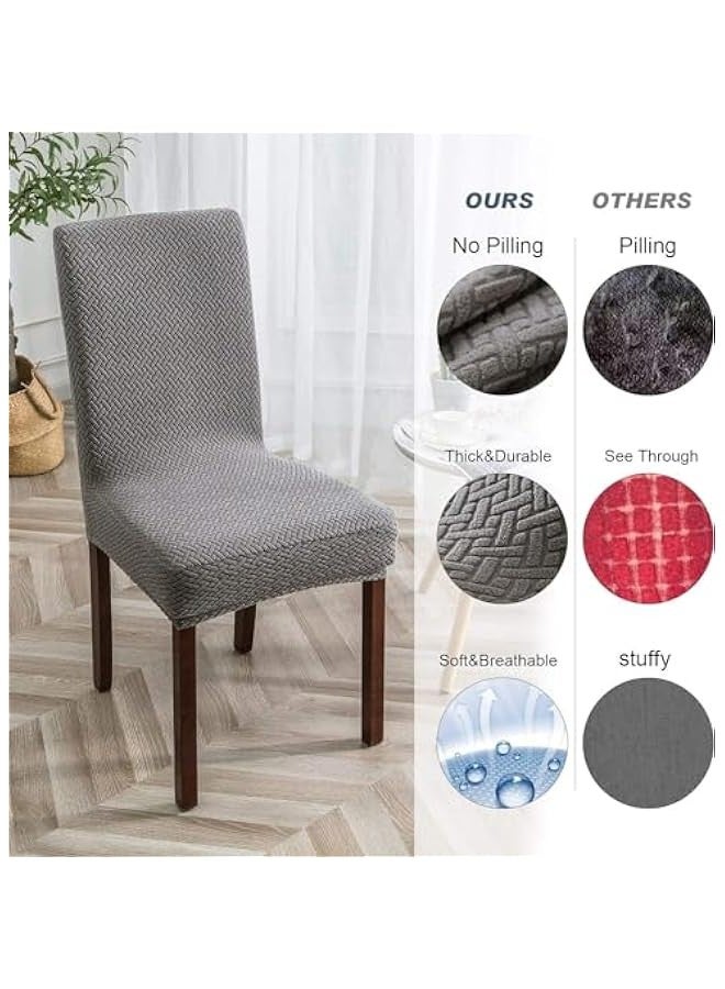 تراسل مجموعة اغطية كراسي غرفة الطعام مقاومة للماء بنسبة 100% من بلورفوكس، مجموعة من 6 قطع من قماش الجاكار القابل للتمدد، غطاء كرسي قابل للازالة والغسل للمنزل والمطعم والولائم (رمادي) - Image 3