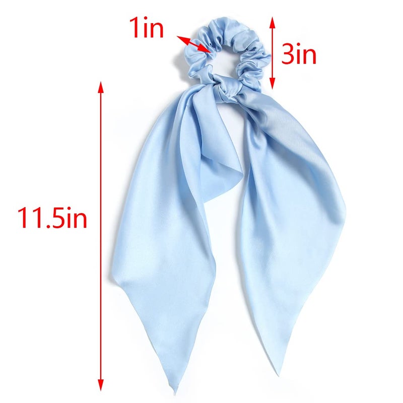 LFOUVRE Pack of 2 Knotted Bow Hair Scrunchies Elastic Hair Scarf Hair Ties Bands Satin Hair Ribbon Scrunchy Ponytail Holder for Women and Girls,Hair Scarf Scrunchies with Tail, Hair Accessories (Light Blue) - Image 4