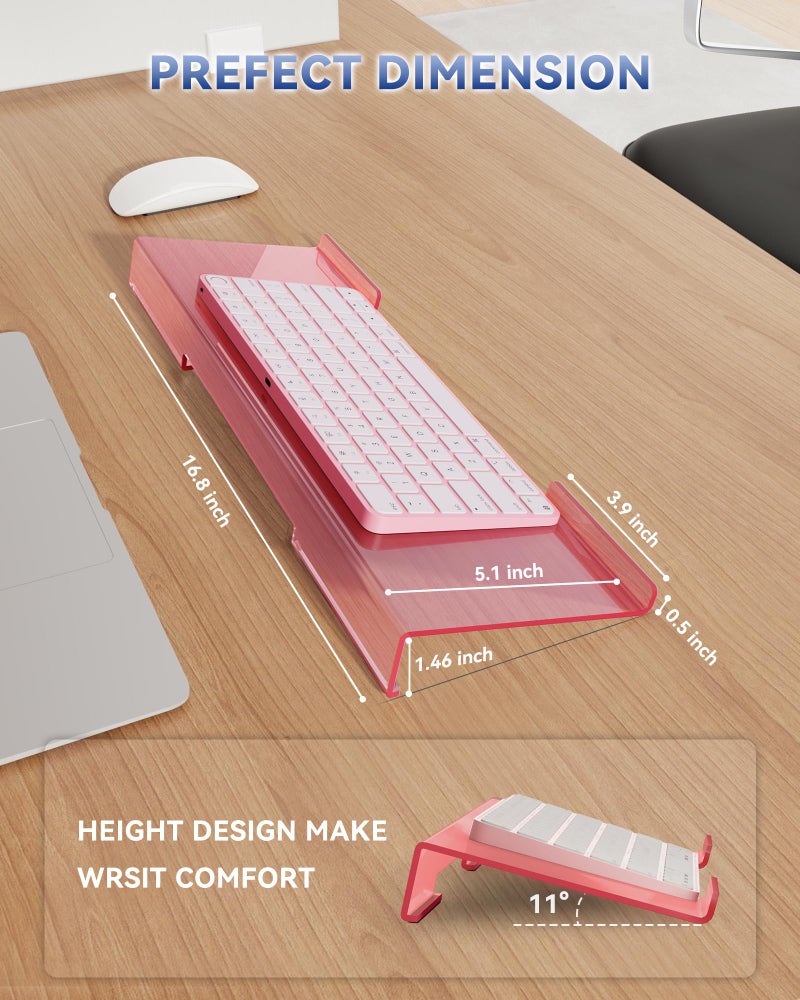 Laborio Ergonomic Computer Keyboard Stand for Desktop (Clear Pink), Keyboard Tilted Elevated Rack Key Board Holder Riser Stand for Office Home Desk Work - Image 3