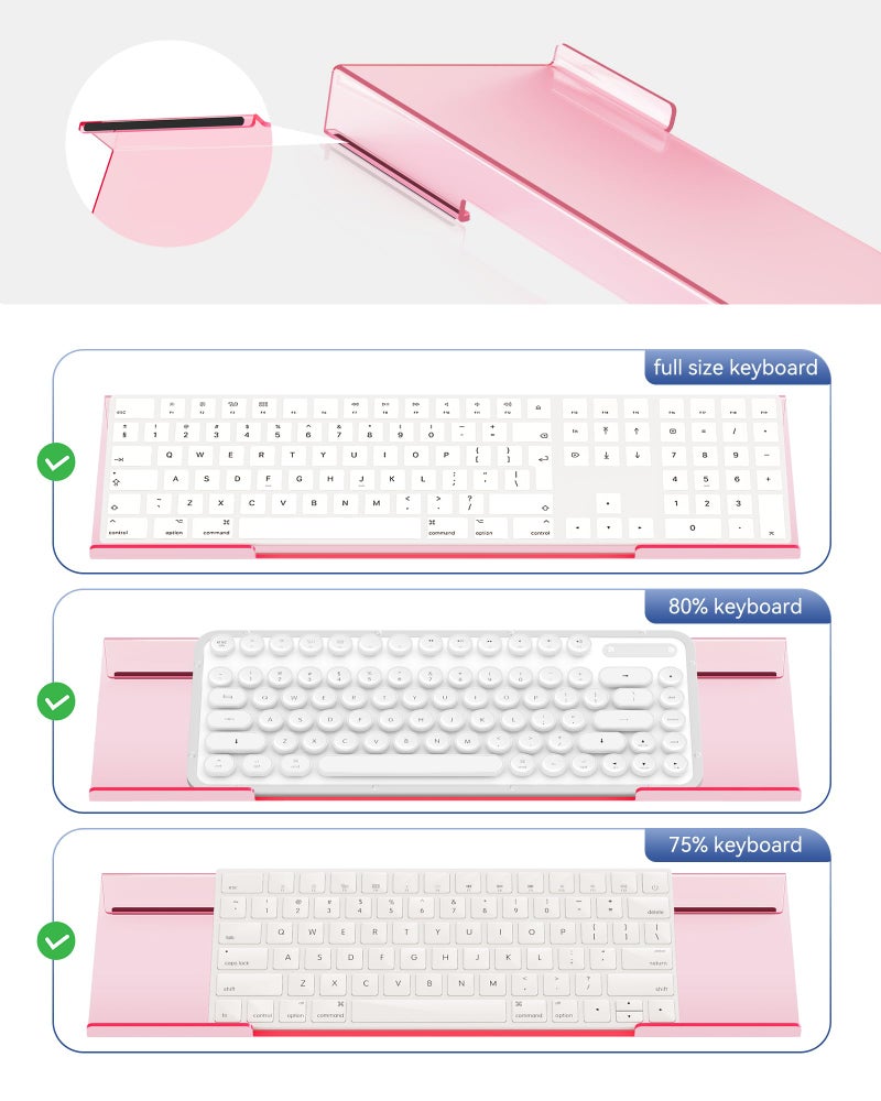 Laborio Ergonomic Computer Keyboard Stand for Desktop (Clear Pink), Keyboard Tilted Elevated Rack Key Board Holder Riser Stand for Office Home Desk Work - Image 5