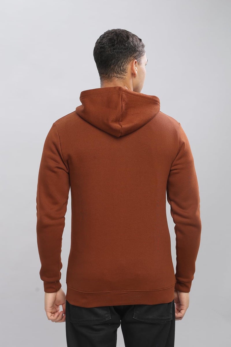 ADRO Men's Cotton Neck Hooded Sweatshirt (ZHH-24-PLN-BR_Downtown Brown - Image 2
