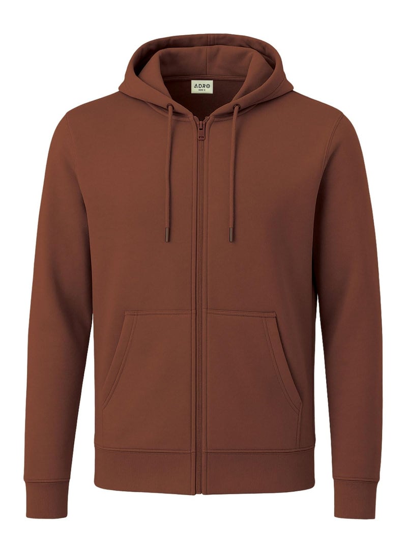 ADRO Men's Cotton Neck Hooded Sweatshirt (ZHH-24-PLN-BR_Downtown Brown - Image 1