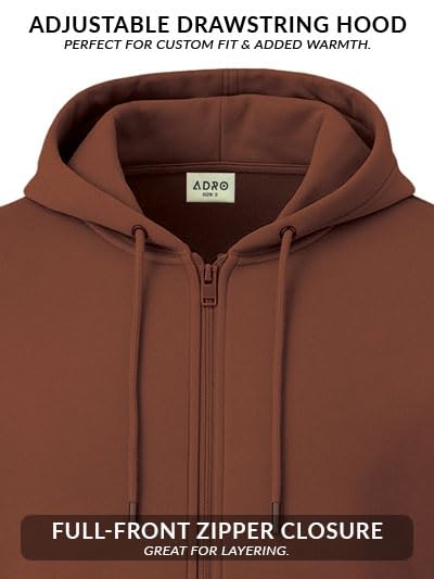 ADRO Men's Cotton Neck Hooded Sweatshirt (ZHH-24-PLN-BR_Downtown Brown - Image 5
