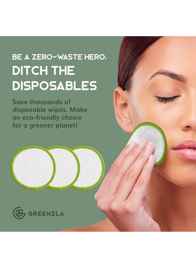 GREENZLA Greenzla Reusable Makeup Remover Pads (20 Pack) Washable Laundry Bag & Round Box for Storage, Reusable Bamboo Cotton Rounds for All Skin Types - Reusable Cotton Rounds for Face - Reusable Cotton Pads  - Image 3